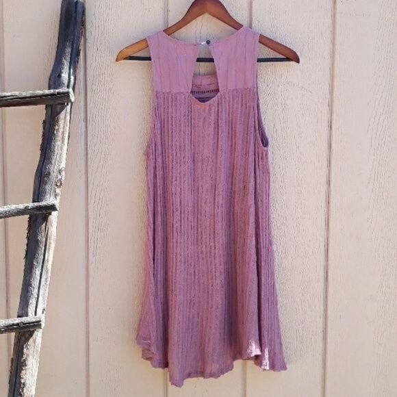 Vintage O'Neill Dress Shift Gauze Crochet Sleeveless Cutout Tent Rib Knit Mauve - Picture 2 of 8
